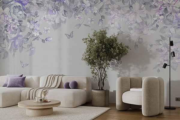 Un diseño floral con mariposas Un diseño floral con mariposas