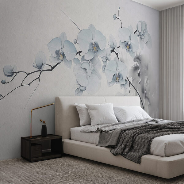 Fotomurales Fotomurales Pintura de una rama con flores blancas (SKU: w03795)