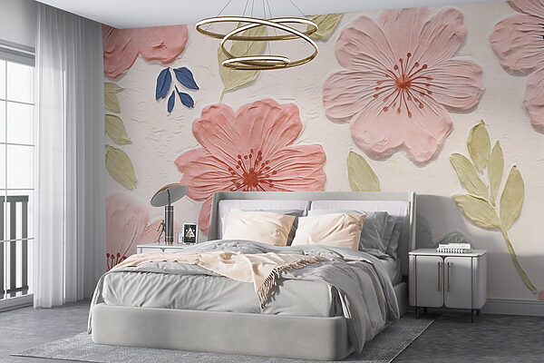 Pared con flores y hojas Pared con flores y hojas