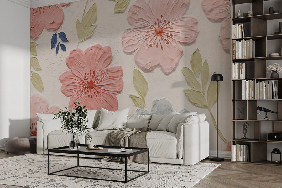 Pared con flores y hojas