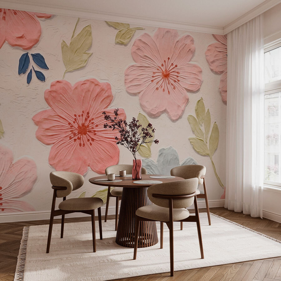 Pared con flores y hojas