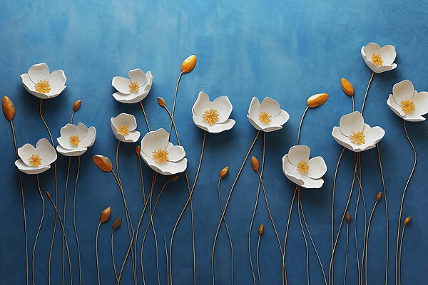 Grupo de flores blancas sobre fondo azul Grupo de flores blancas sobre fondo azul