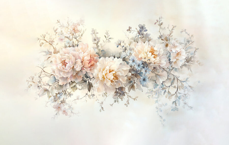 Pintura de flores sobre una superficie blanca