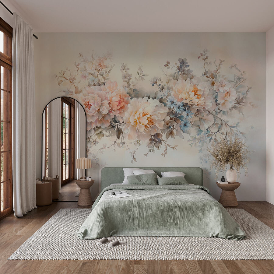 Pintura de flores sobre una superficie blanca
