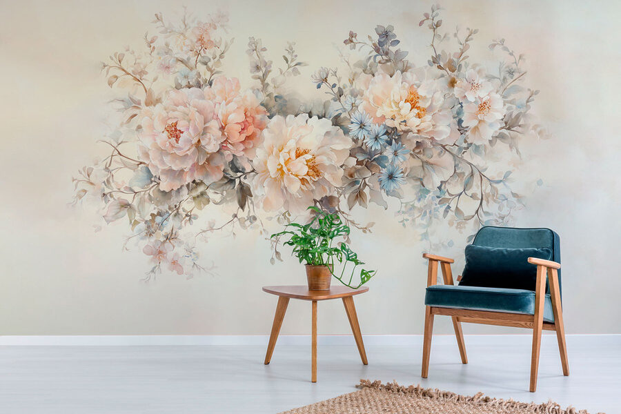 Pintura de flores sobre una superficie blanca