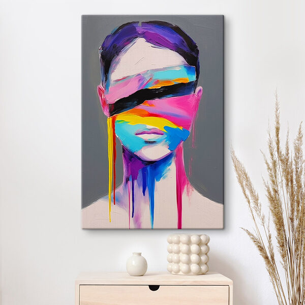 Cuadros Cuadros Cuadro de una mujer con pintura de colores en la cara (SKU: s44117)
