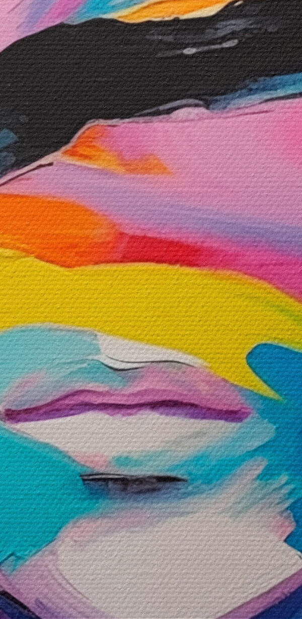 Painting of a woman with colorful paint on her face