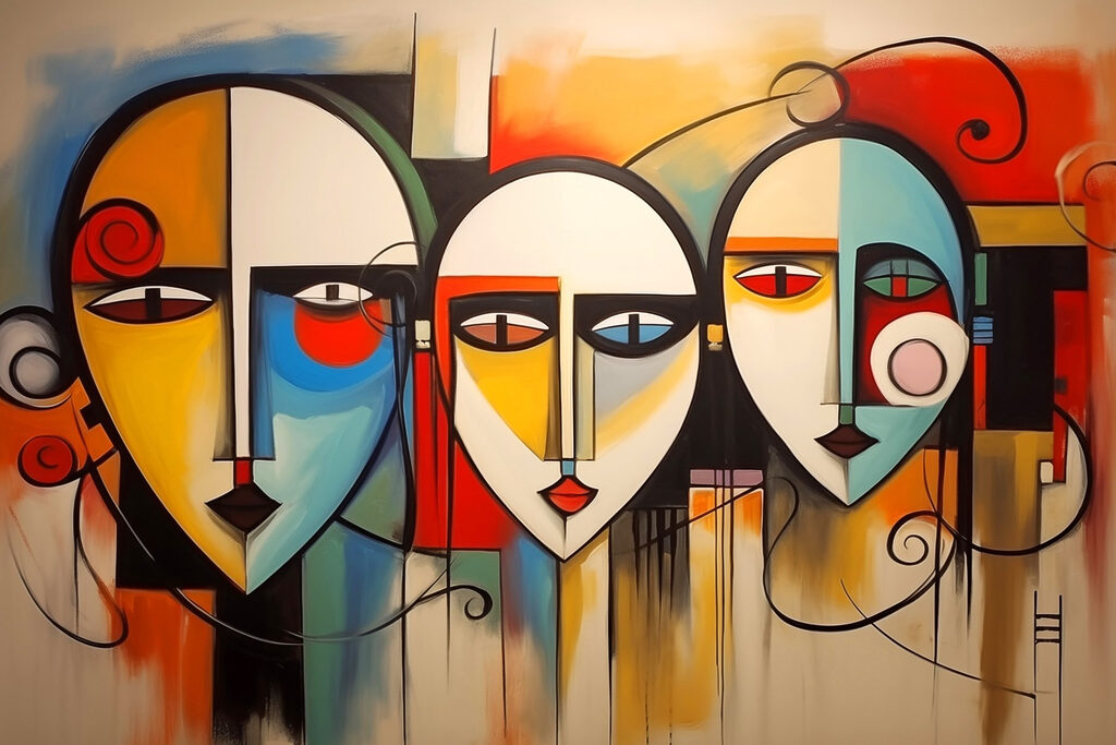 Group of people's faces painted on a wall Group of people's faces painted on a wall
