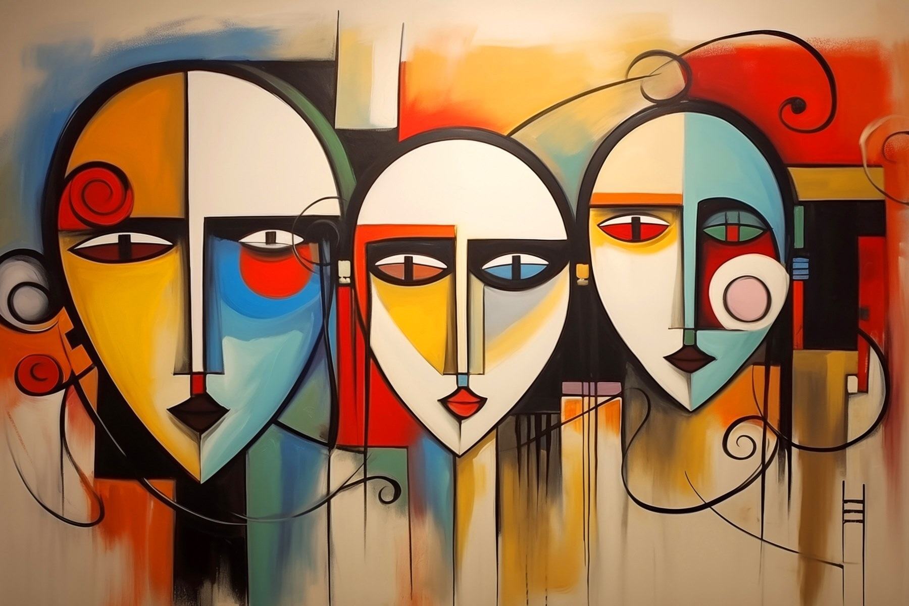 Group of people's faces painted on a wall Group of people's faces painted on a wall