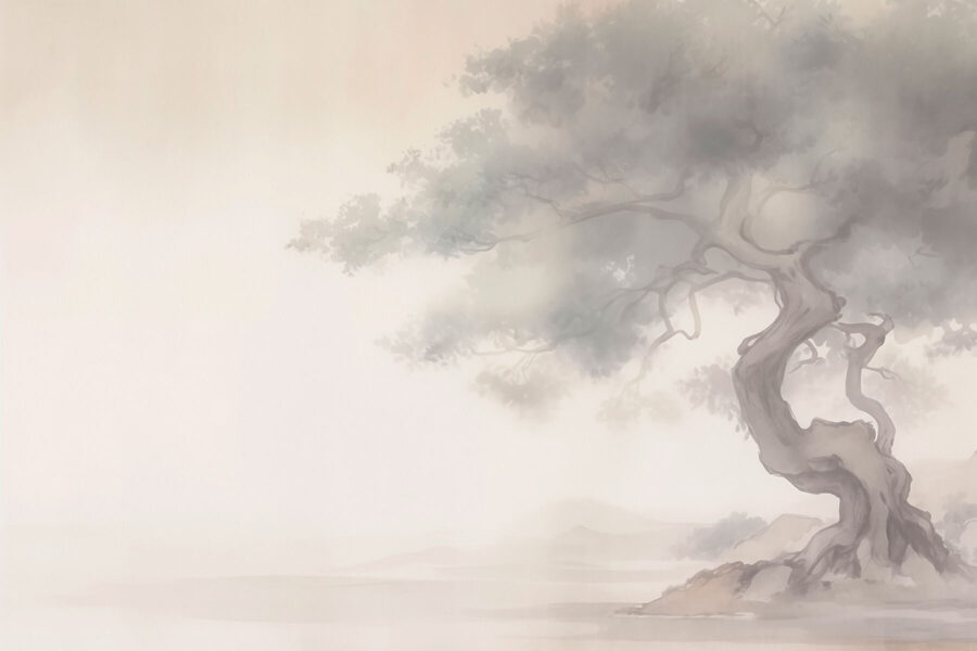 Árbol con una roca al fondo