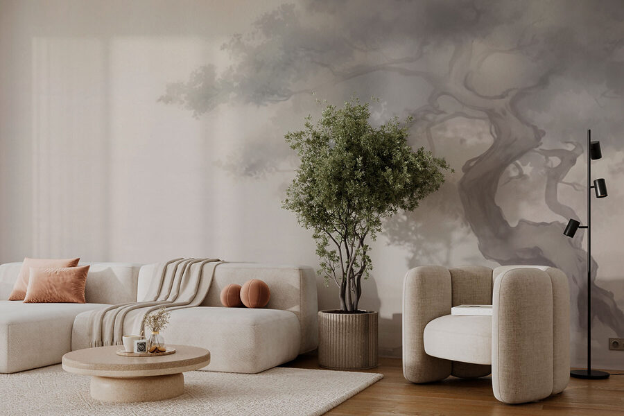 Árbol con una roca al fondo