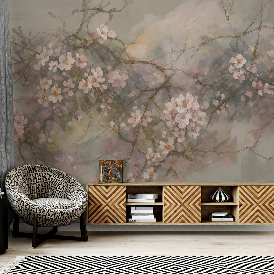 Pintura de flores en una rama