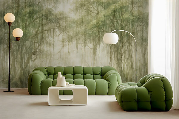 Fotomurales Fotomurales Pintura de árboles en un bosque con niebla (SKU: w03819)