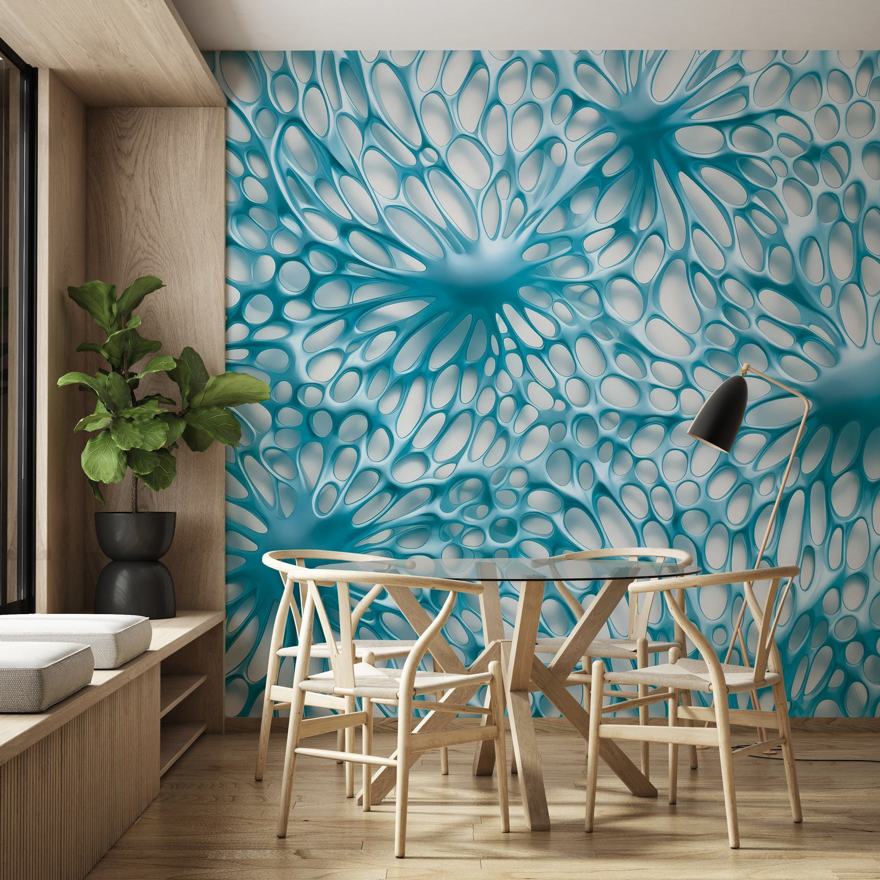 Organic shapes in calming blue tones