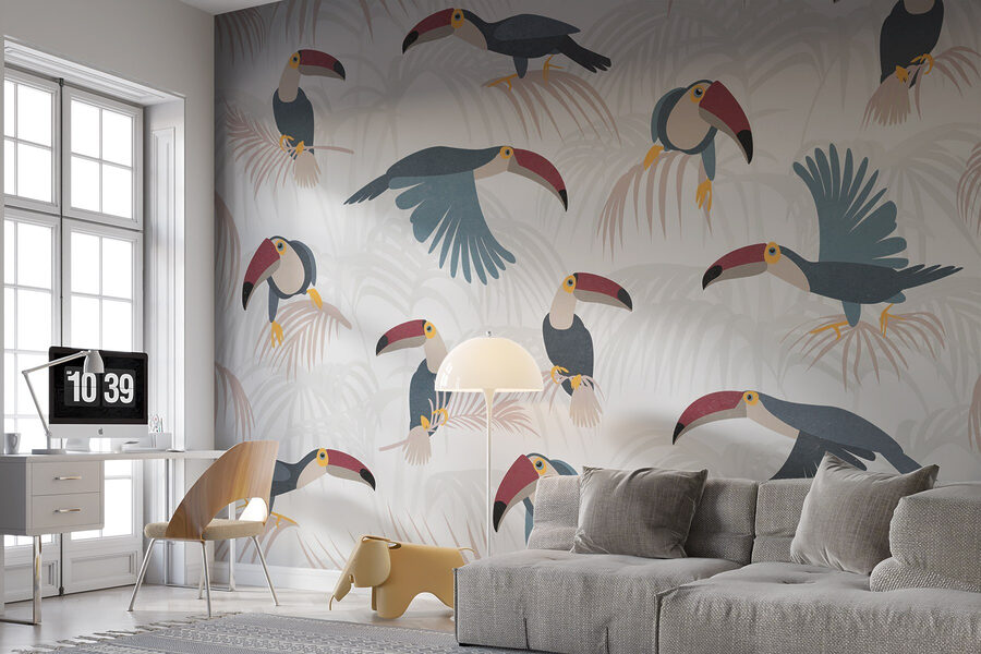 Patrón de aves y plantas