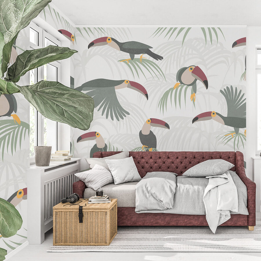 Patrón de aves y plantas