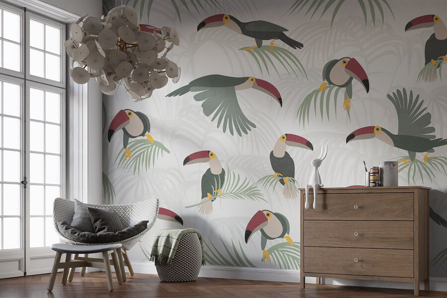 Patrón de aves y plantas