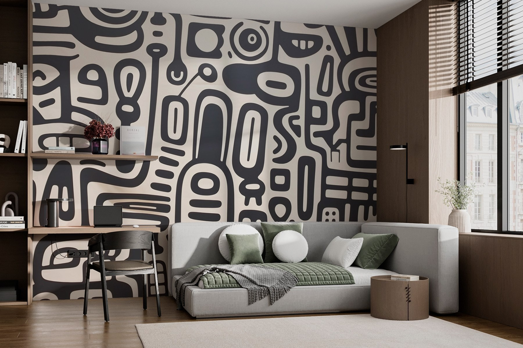 Black and white pattern on a white surface