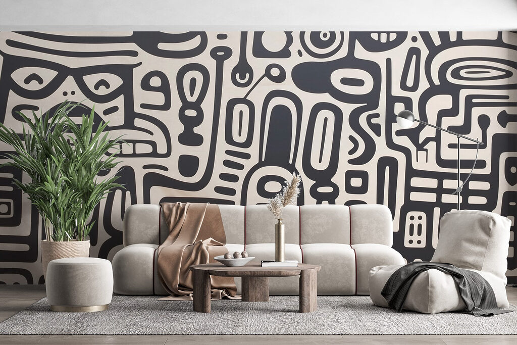 Black and white pattern on a white surface