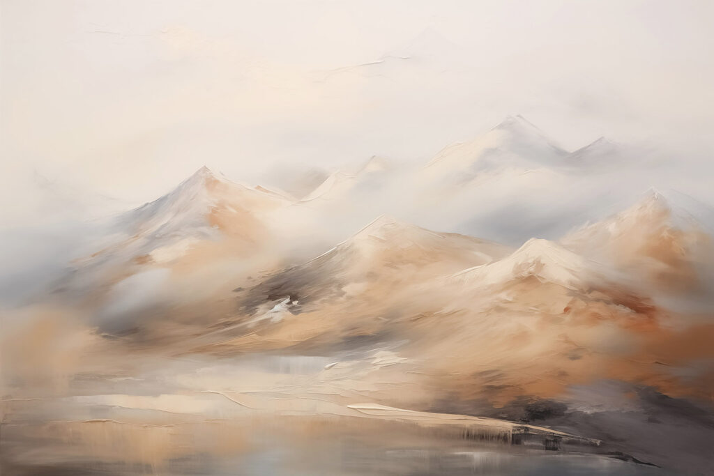 Painting of mountains and fog Painting of mountains and fog