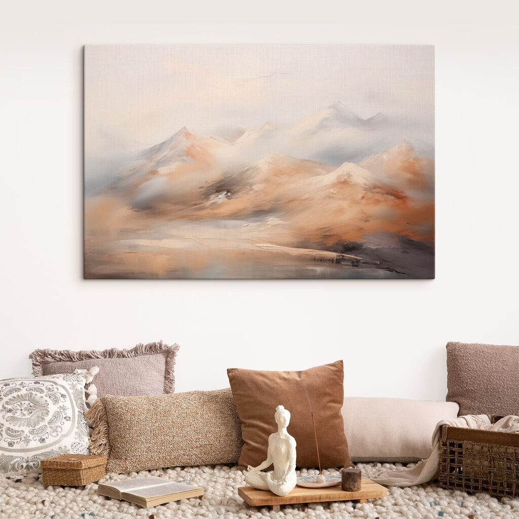 Painting of mountains and fog Painting of mountains and fog