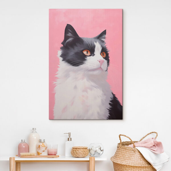Cuadros Gato blanco y negro con ojos naranjas
