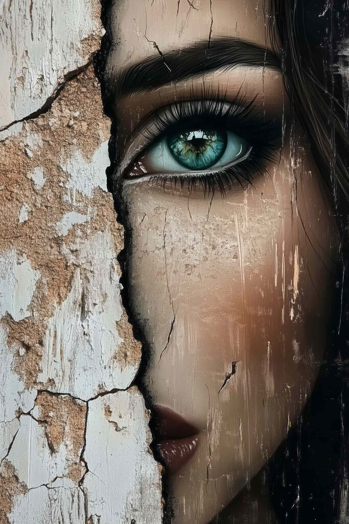 Woman's face with a cracked wall Woman's face with a cracked wall