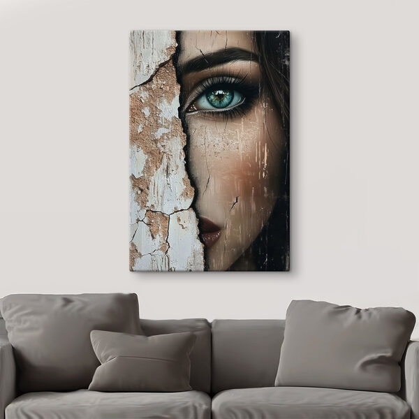 Woman's face with a cracked wall Woman's face with a cracked wall