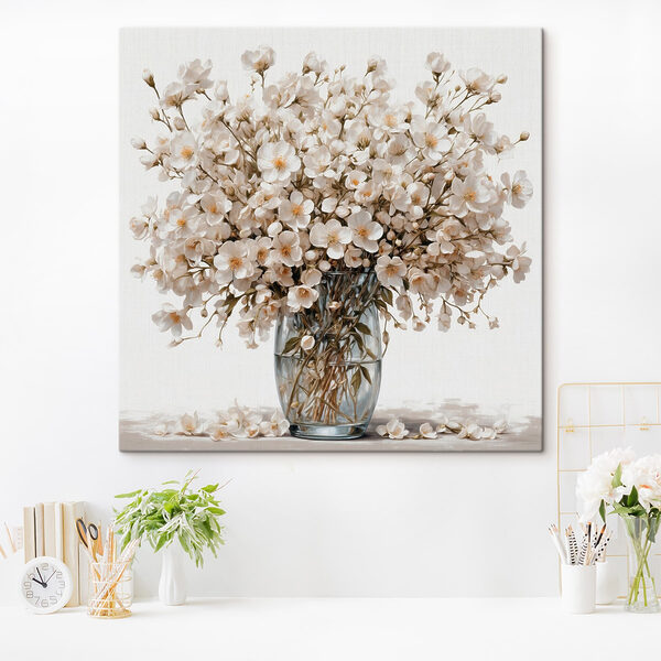 Cuadros Jarrón con flores blancas