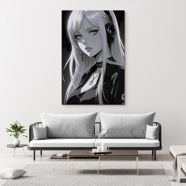 Woman with long blonde hair wearing headphones Woman with long blonde hair wearing headphones
