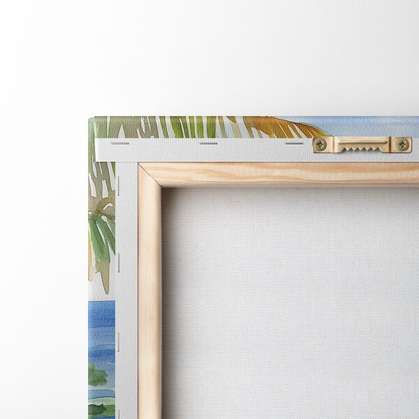Watercolor painting of a beach and ocean
