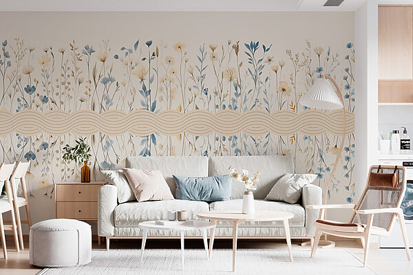 Floral pattern with blue and white flowers