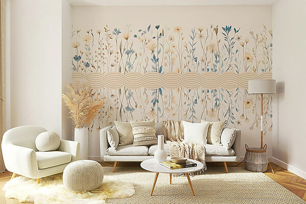 Floral pattern with blue and white flowers