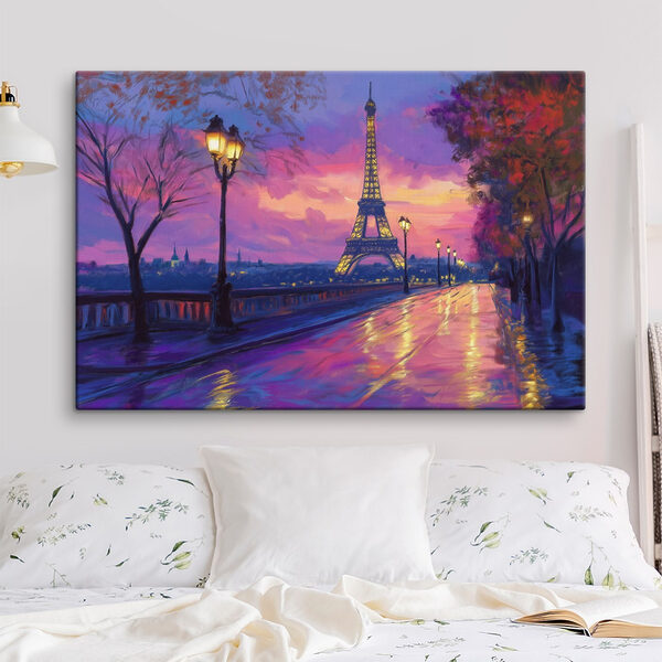 Cuadros Cuadros Calle con una torre iluminada al fondo (SKU: s44160)