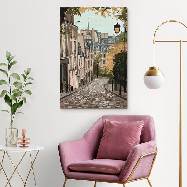 Street with buildings and a lamp post