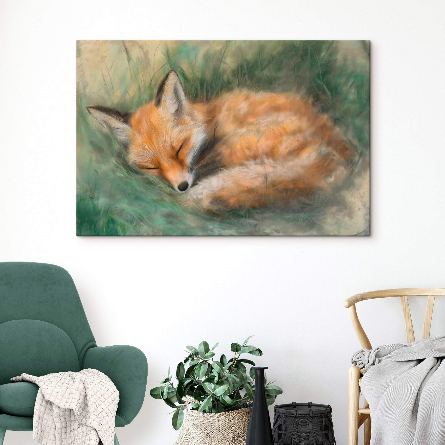 Fox sleeping in the grass
