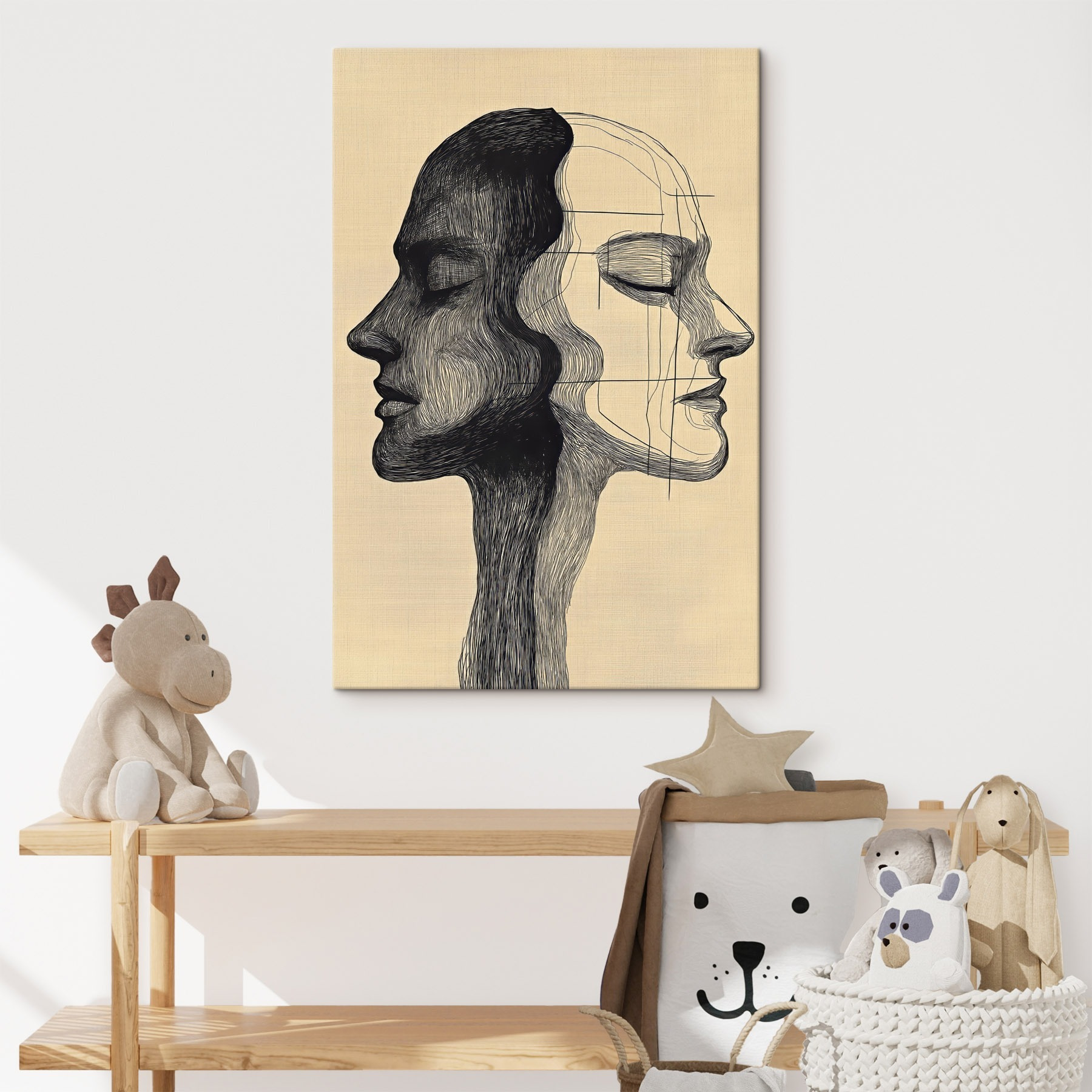 Drawing of a man and a woman's face