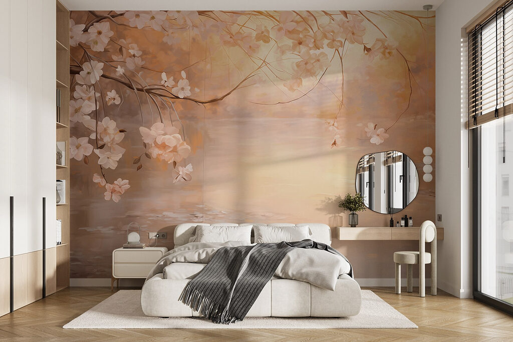 Painting of a tree branch with flowers