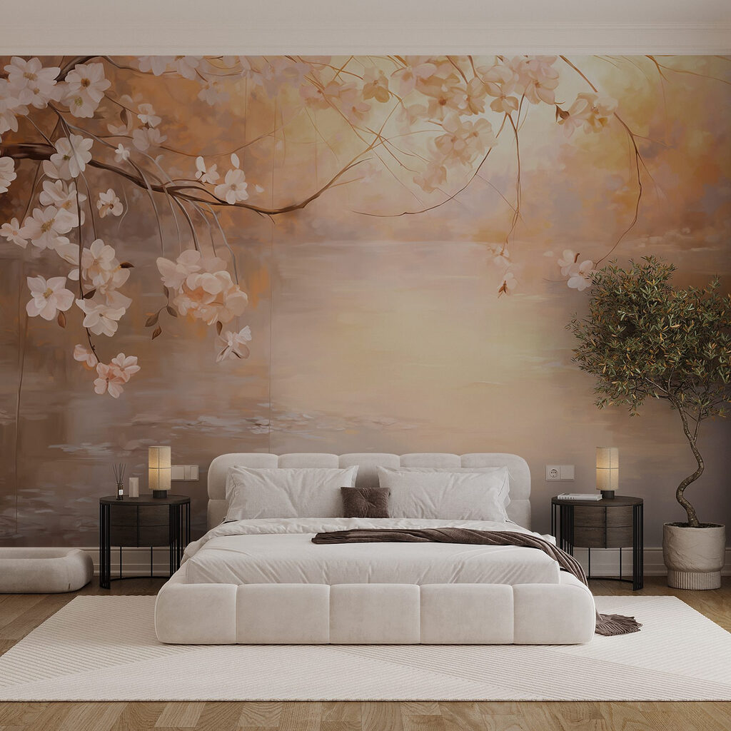 Painting of a tree branch with flowers