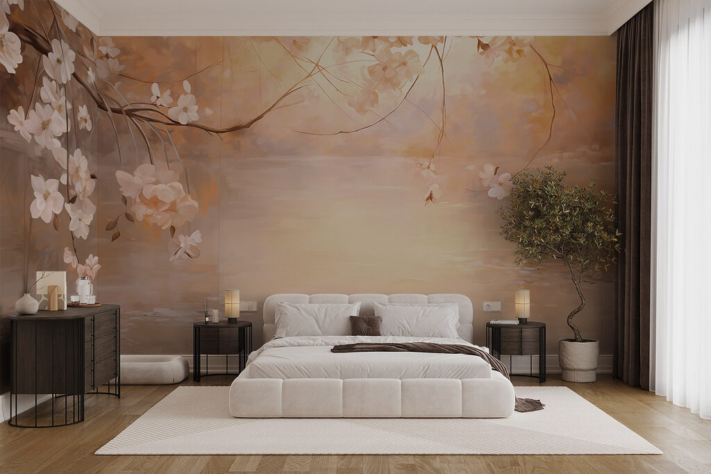 Painting of a tree branch with flowers