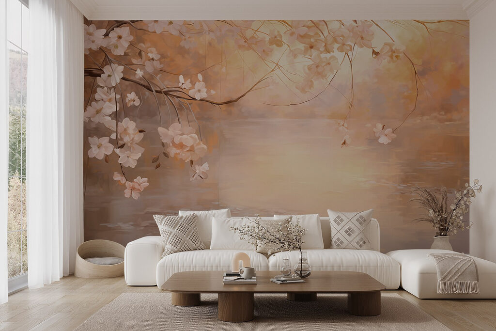 Painting of a tree branch with flowers