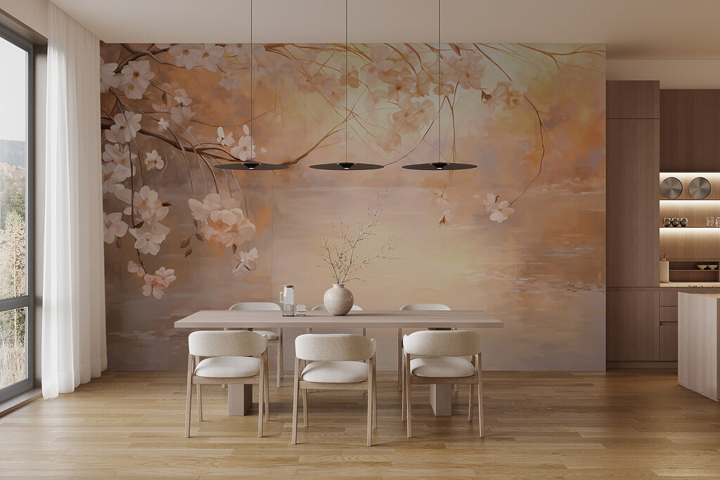 Painting of a tree branch with flowers