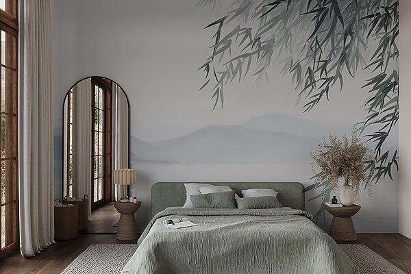 Fotomurales Fotomurales Agua y árboles con montañas al fondo (SKU: w09048)