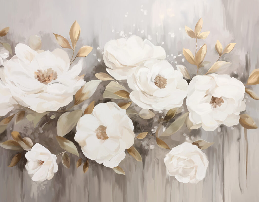Pintura de flores y hojas blancas Pintura de flores y hojas blancas