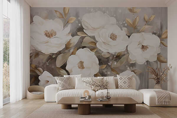 Pintura de flores y hojas blancas Pintura de flores y hojas blancas