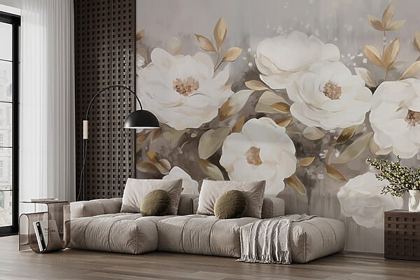 Pintura de flores y hojas blancas Pintura de flores y hojas blancas