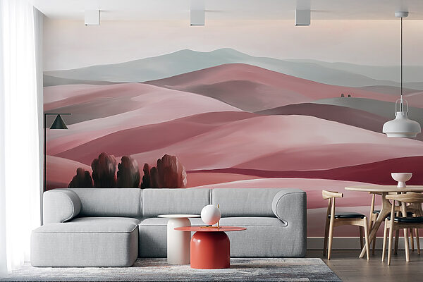 Landscape of hills with trees
