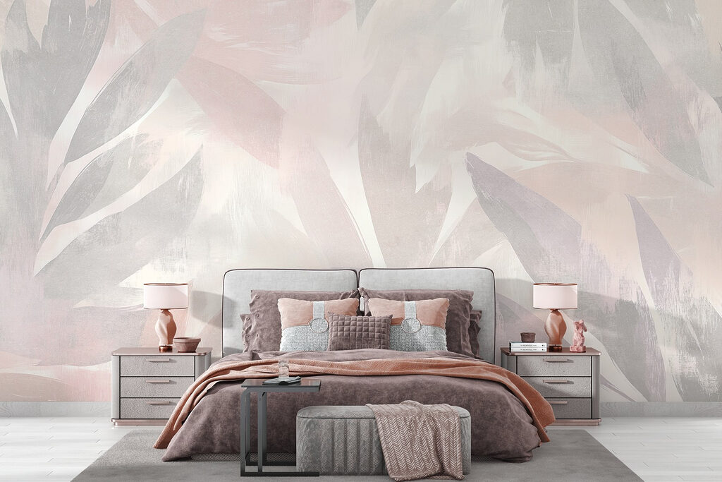 White and pink background with leaves