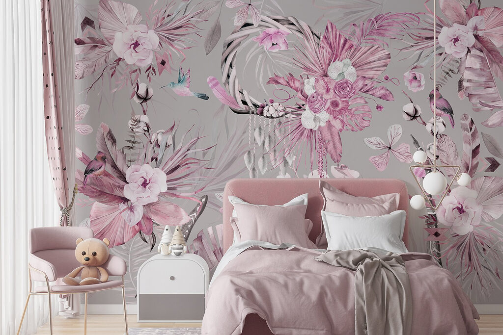 Whimsical floral and bird composition Whimsical floral and bird composition