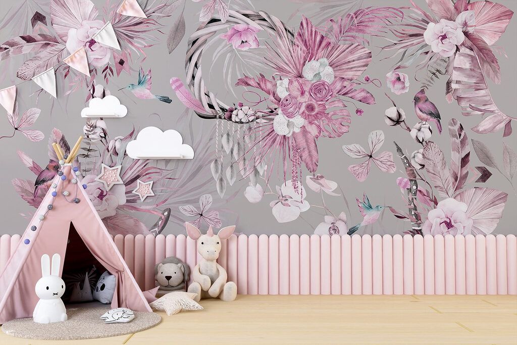 Whimsical floral and bird composition Whimsical floral and bird composition